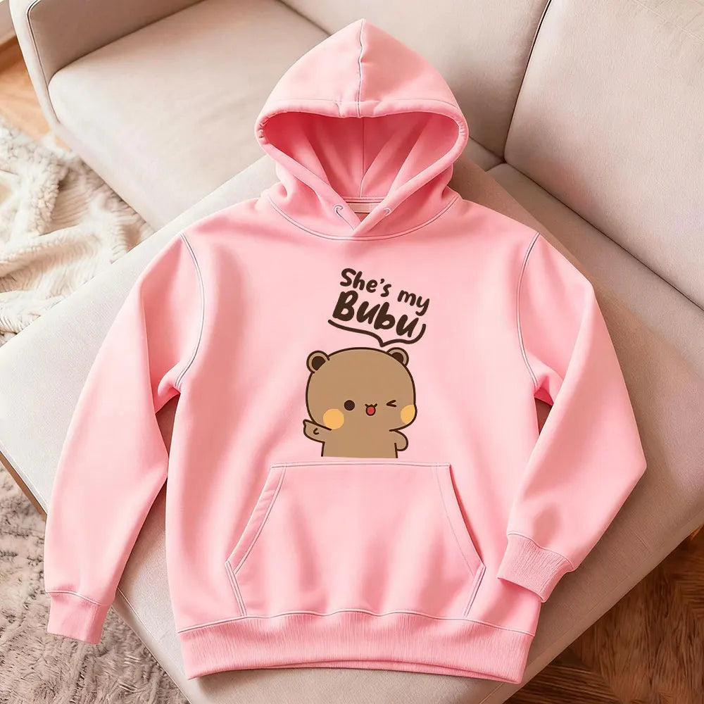 Bubu Dudu Bear Couple Hoodies Matching His and Hers Outfit Casual Cute Couple Outfits Fall Winter Men Women Daily Life Apparel - Matrix Studios