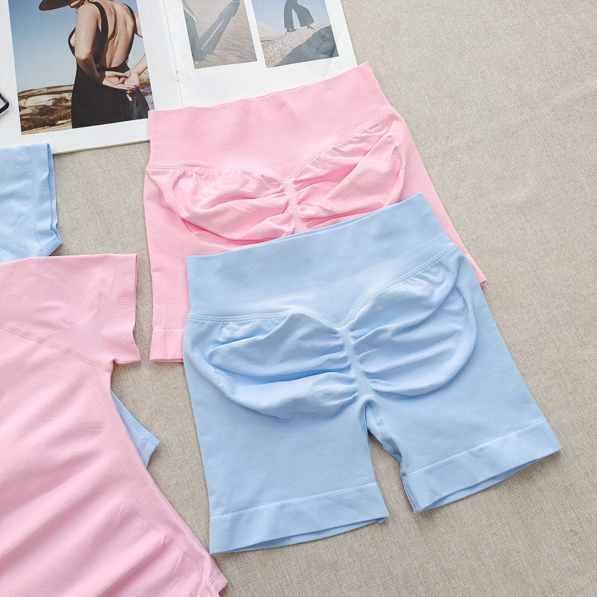 Women's Summer 2 Piece Yoga Outfit Slim Fit Short Sleeve Top High Waist Tummy Lifting Butt Shaping Shorts for Gym Running Daily - Matrix-studios.com