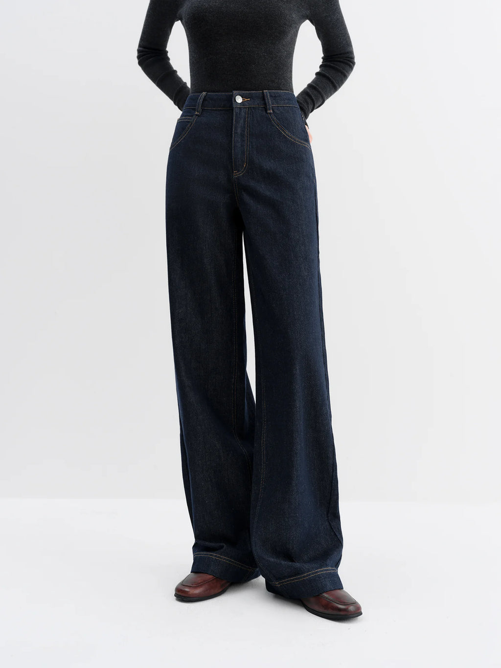 FSLE Straight High Waist Jeans for Women Winter Solid Simple All-match 2025 New Long and Short Versatile Pants Korean Style - Matrix-studios.com
