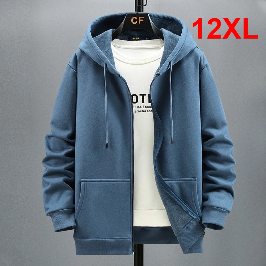 Plus Size 10XL 12XL Hoodie Men Autumn Winter Fleece Hoodies Solid Color Jacket Hoodies Big Size 12XL Blue Black Red Grey - Matrix Studios