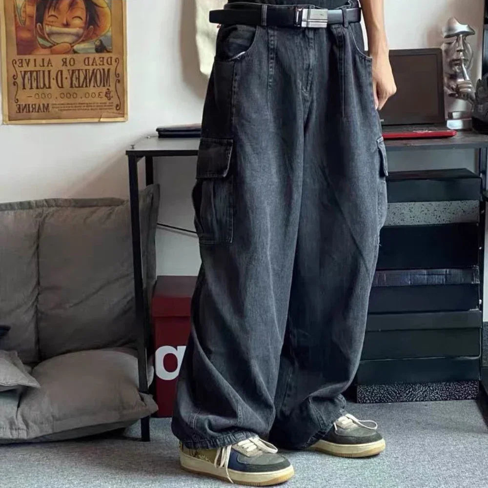 Baggy Jeans Men's Oversize Cargo Korean Black Wide Pants Streetwear Hip Hop Harajuku Male Fashion Straight Denim Pants - Matrix Studios