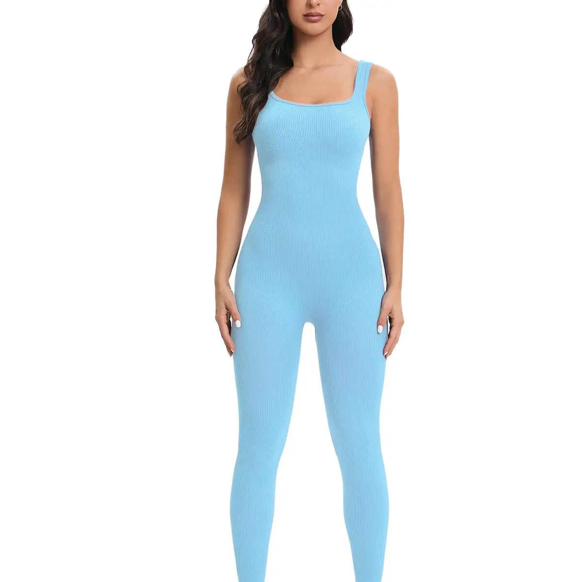 Women Workout Seamless Jumpsuit Yoga Ribbed Bodycon One Piece Tank Top Leggings Romper - Matrix Studios