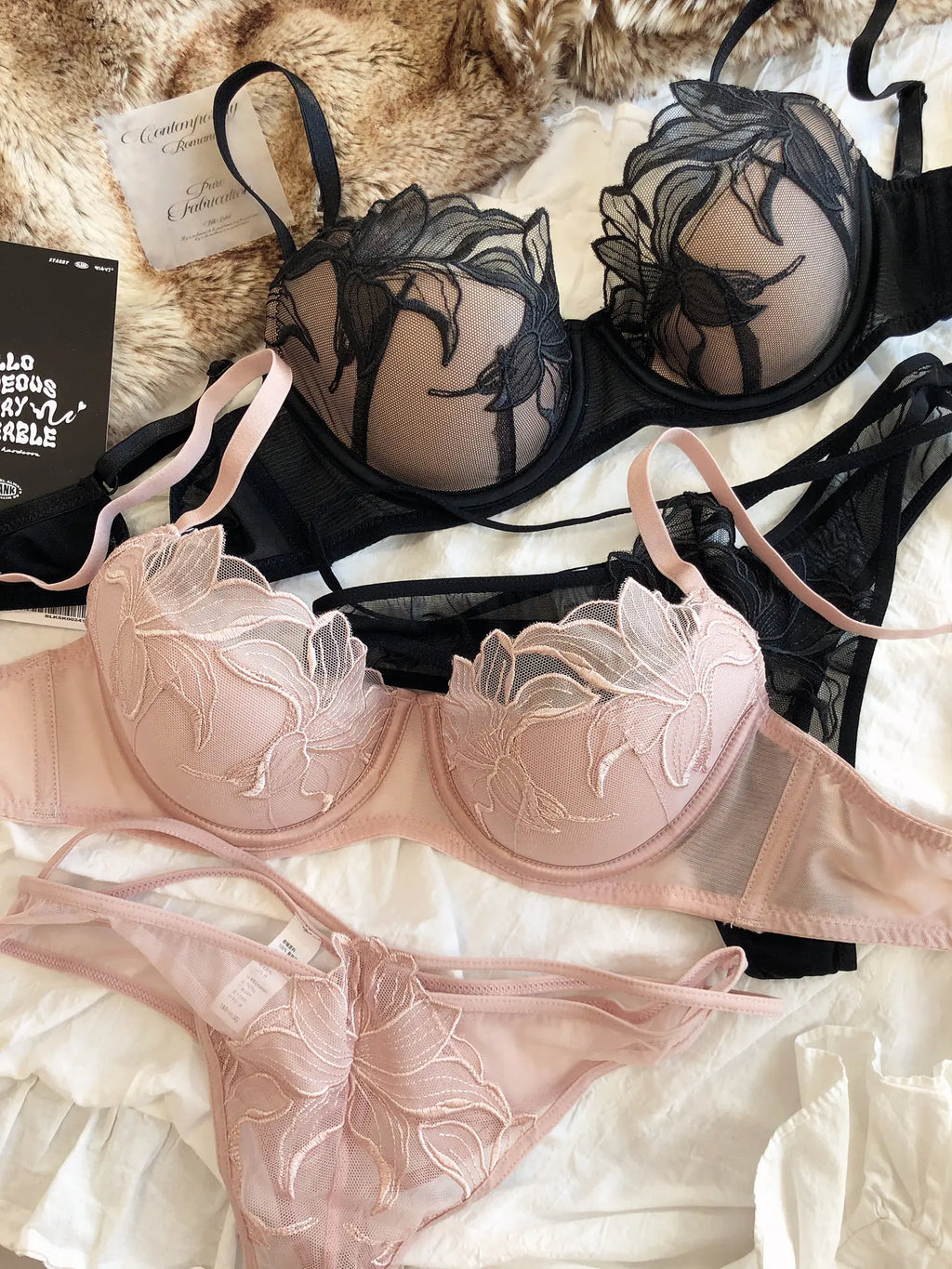 Sexy Women Lace Flowers Embroidery Underwear French Thin Cup Push Up Bra Set Hollow Temptation Waist Bandage Thongs Lingerie Set - Matrix-studios.com