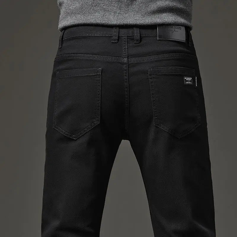 Men's autumn and winter hot jeans elastic small straight leg pants black gray micro elastic zipper fashionable versatile jeans - Matrix Studios