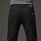 Men's autumn and winter hot jeans elastic small straight leg pants black gray micro elastic zipper fashionable versatile jeans - Matrix Studios
