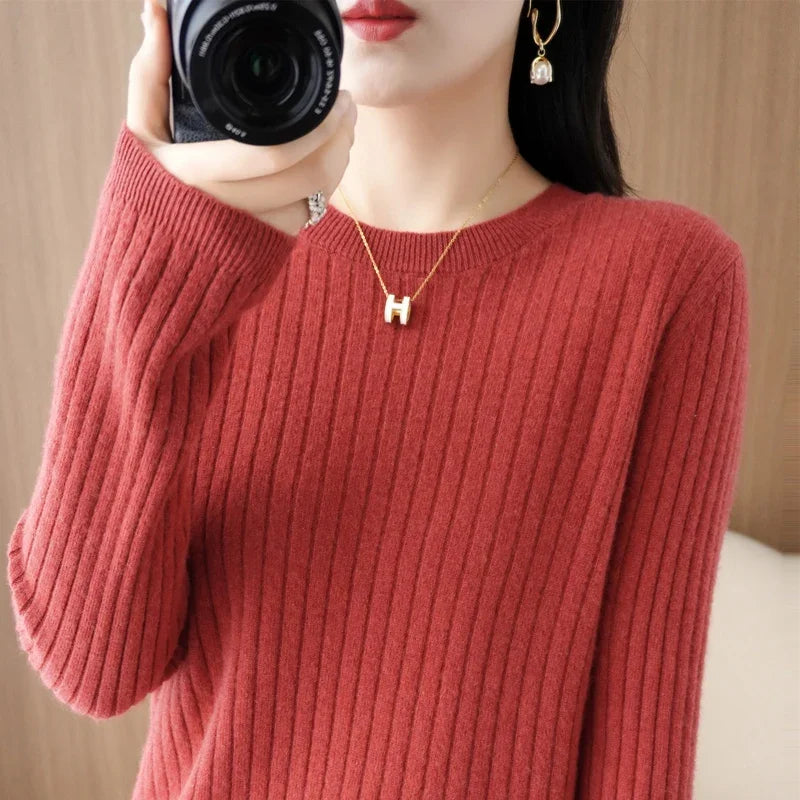 2026 Women Sweaters Autumn Winter Long Sleeve Pullovers O-neck Stripe Warm Pullover Korean Fashion Bottoming Shirts Loose Jumper - Matrix Studios