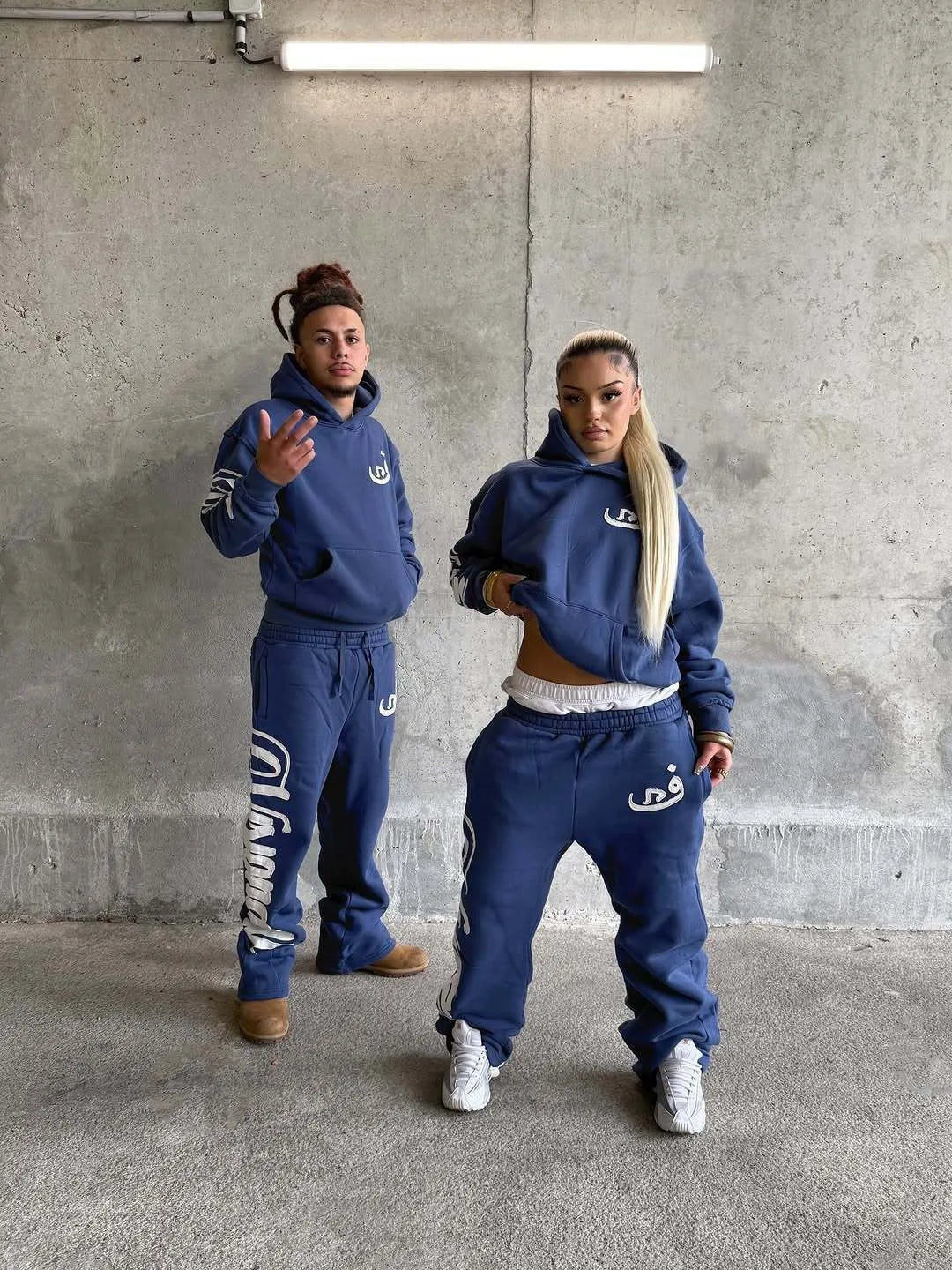 2026 New Year Street Trend Splicing Men's and Women's Set New Hooded Sportswear Casual Straight Pants Y2K