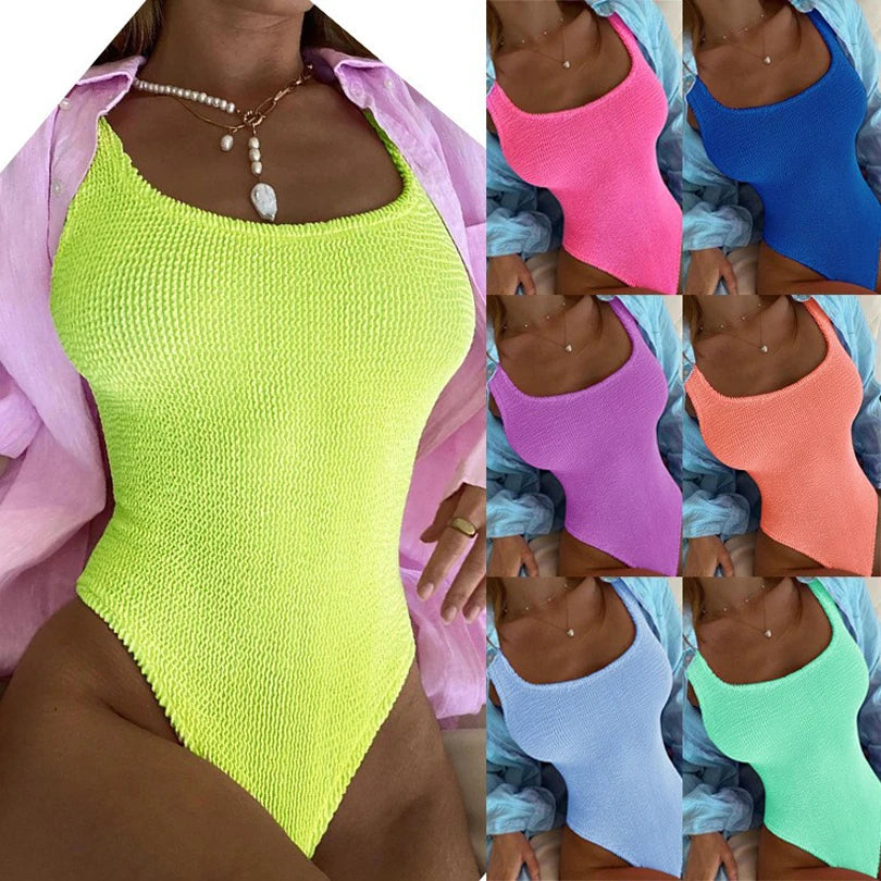 Summer Chic Bodycon Bikini Sexy Backless Swimsuit Women's Solid Slim One Piece Swimsuit Candy Color Bodysuits Casual Beach Wear - Matrix Studios