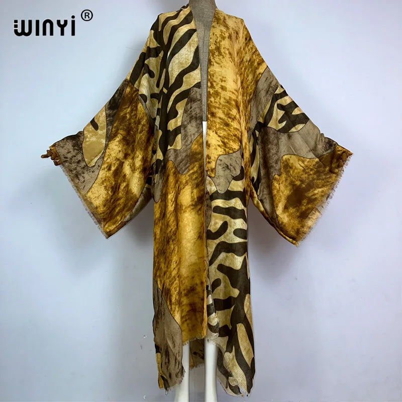 WINYI Kimono Africa Boho Print Caftans Beach Swimwear 2023 Elegant Cardigan Sexy Holiday Maxi Beach Wear Swimsuit Summer Dress - Matrix Studios