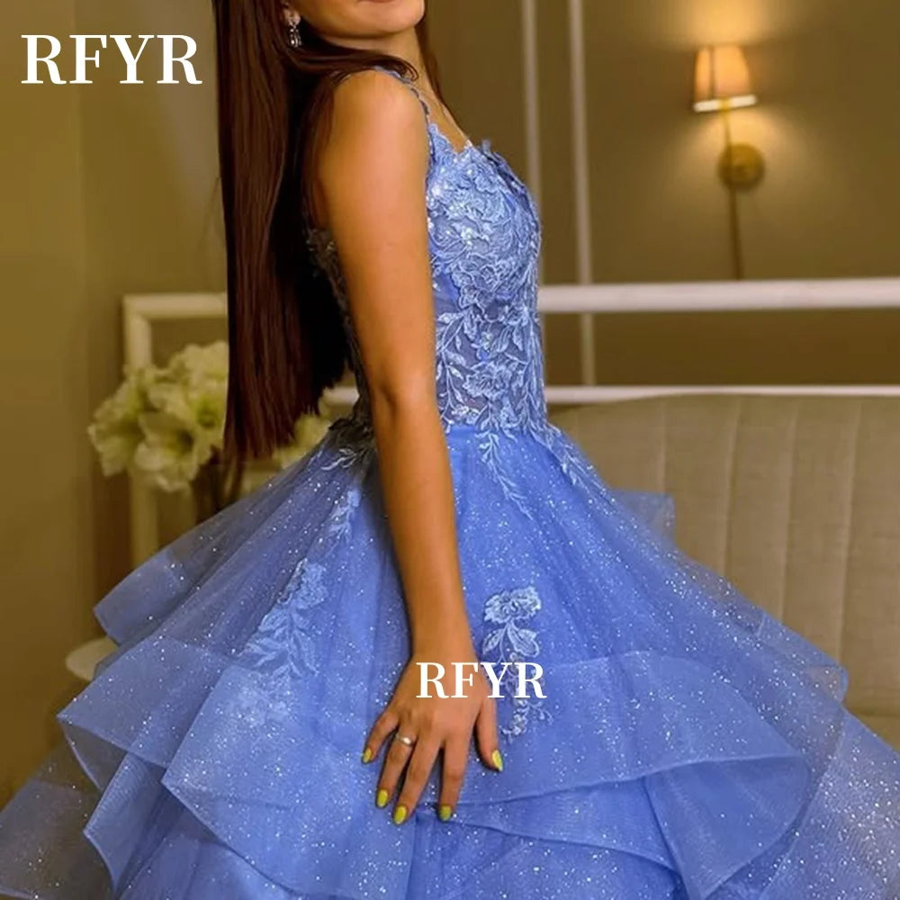 RFYR A Line Evening Dresses Lace Prom Dress Multilayers Elegant Princess Gown Applique Party Gown فساتين مناسبة رسمية Customized - Matrix-studios.com