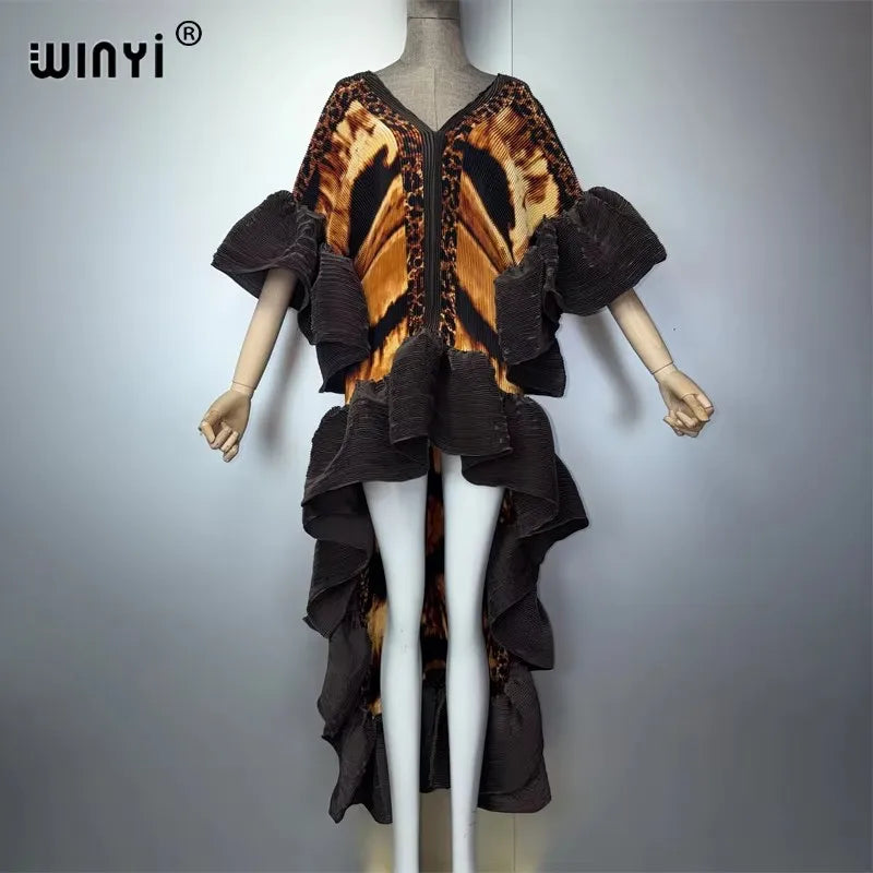 WINYI Middle East Boho Maxi Kaftan Dress Elegant Pleated Elastic Beach Cover up Luxury Party Evening Dubai Style Abaya - Matrix-studios.com