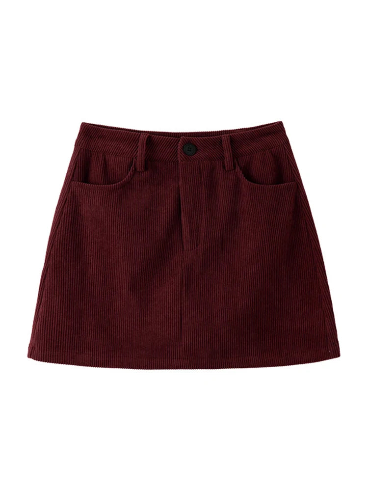 Autumn Corduroy Mini Skirt Burgundy For Women Brown Vintage A Line Short Skirts With Shorts Inside For Women Skirt Corduroy Fall - Matrix-studios.com