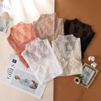New Women Floral Lace Shirt Spring Autumn Long Sleeve Sexy Mesh Bottoming Shirts Mock Neck Blouse T-Shirt Pullover Top - Matrix-studios.com