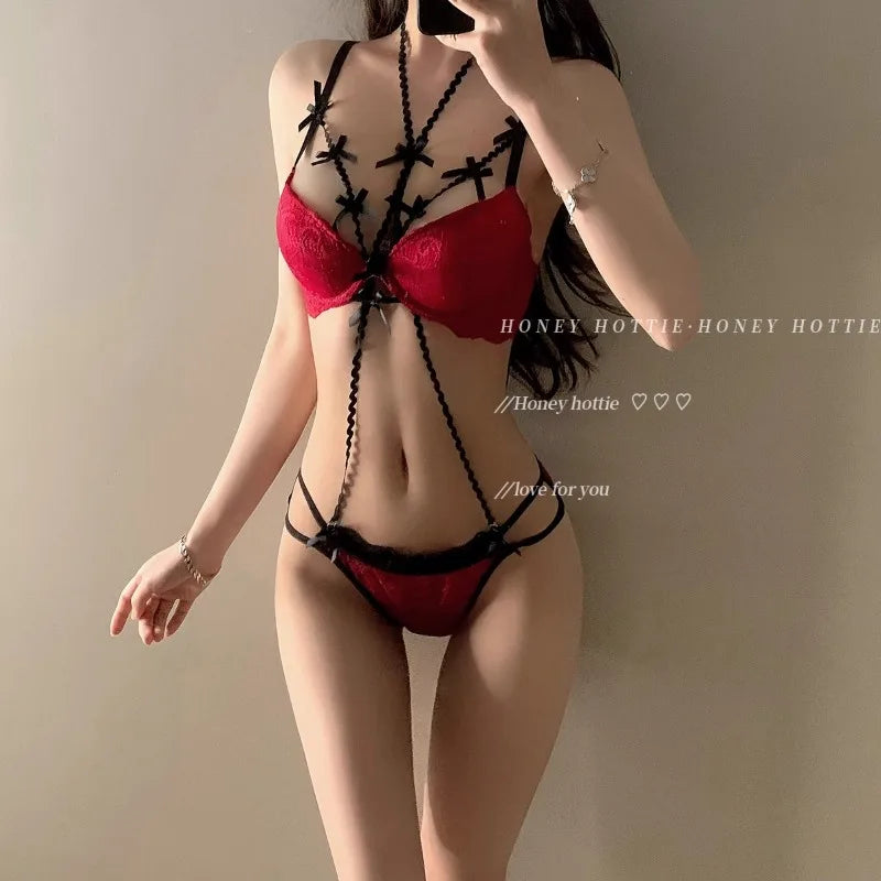 Aesthetic Purple Bow Necklace & Bra Set - Low Saturation Matching Lingerie, Push Up Bra & Adjustable Necklace for Women MOYISU - Matrix-studios.com