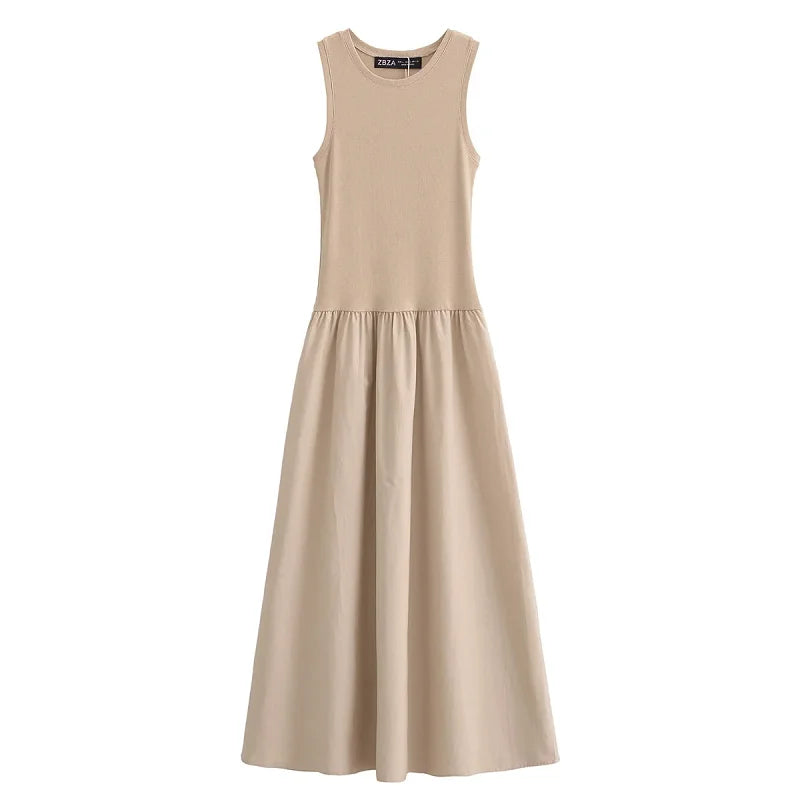 HXAO Women's Black Long Dresses 2025 Spring Sleeveless Elegant Dresses Fashion Casual Vintage Party Khaki Dresses Vestidos - Matrix-studios.com