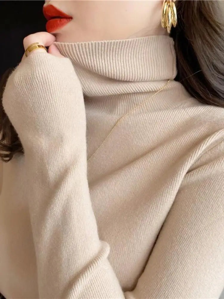 2026 Autumn Winter Basic Slim Soft Solid Color Turtleneck Sweater Pullover Women Casual Long Sleeve Chic Bottom Knitted Jumper - Matrix Studios