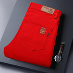 2025 Autumn Men's Elastic Colorful Jeans Breathable Casual  Straight Fitted Solid Color Denim Pants Korean Fashion Trousers - Matrix Studios