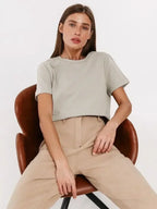 Bornladies Summer 100% Cotton Women's T-shirt Bottoming Basic Fashionable Solid Lady Short Sleeve Loose Tops Shirts 230g/㎡ Tops - Matrix-studios.com