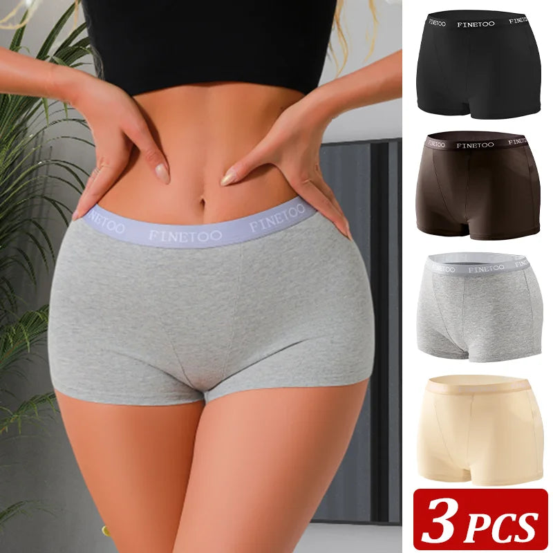 3Pcs Women's Panties Cotton Seamless Sports Boxers Underwear Female Solid Color Briefs Lingerie Intimate Underpant Finetoo S-XXL - Matrix Studios
