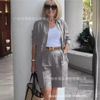 2026 Elegant 2-Piece Sets For Women Womens Cardigan Shirt Top Summer Solid Color Casual Shorts Two Piece New In Matching Sets - Matrix-studios.com