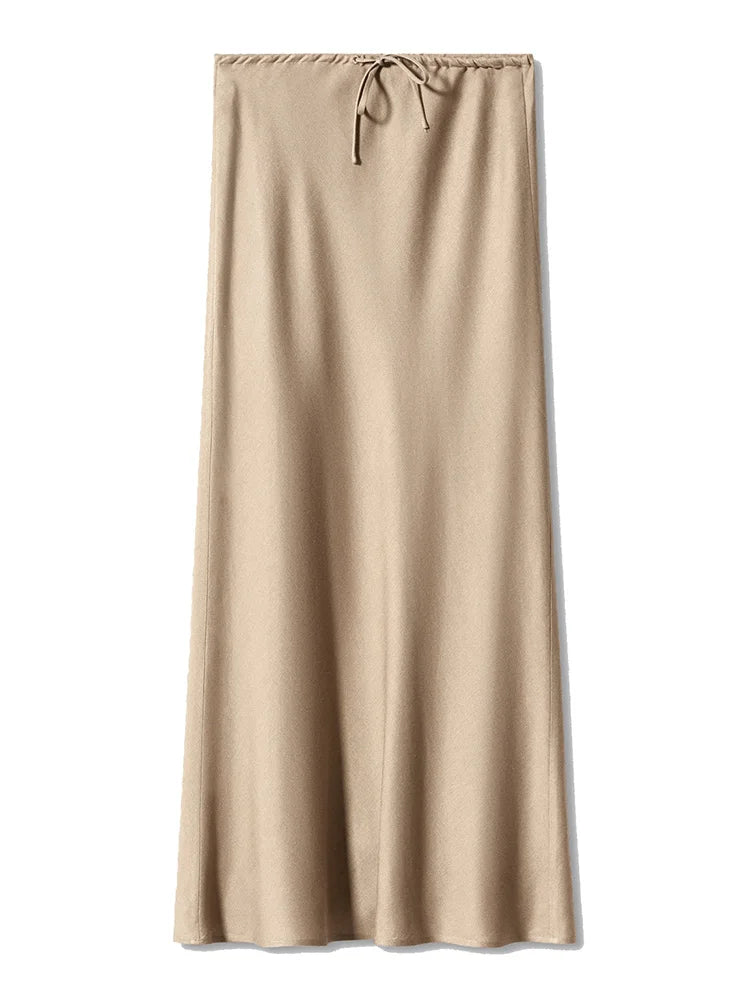 Brown Long Satin Skirts Women Luxury Maxi Autumn Summer High Waist Silk Black Skirt Long Straight Shining Beige Satin Skirt Maxi - Matrix-studios.com