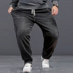 Extra Big Size Jeans Men High Elastic Waist Baggy Denim Pant Male Plus Large Loose Slim Fit Cowboy Trouser 8XL 6XL Classic Black - Matrix Studios