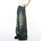 IEFB High Street Men's Denim Pants Hole Worn-out Streetwear Trousers Straight Wide Leg Casual Male Jeans New Autumn 2024 9C8513 - Matrix Studios