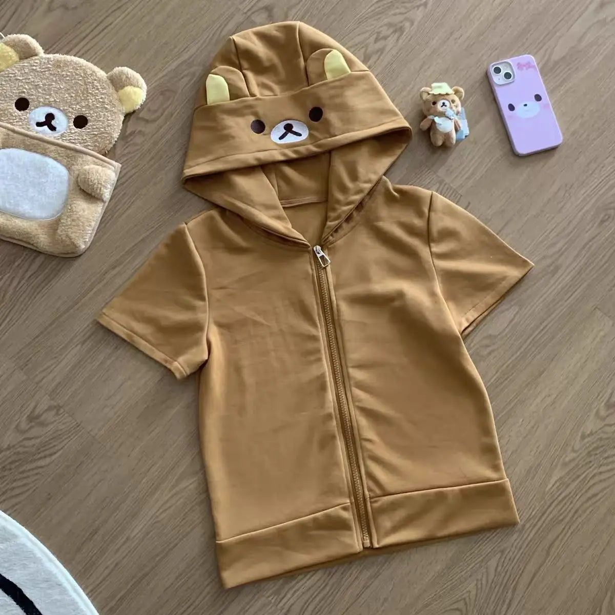 Spring Summer New Cute Bear Ears Zip Up Hoodie Japanese Sweet Girl Casual Loose Sweatshirt Women Cardigan Anime Hoodie Y2k Top - Matrix Studios