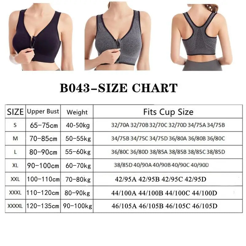 Women's Front Zipper Sports Bra Seamless Shockproof Breathable Fitness Brassiere No Underwire Running Bralette - Matrix Studios