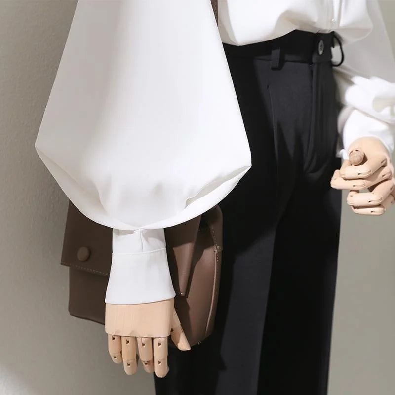 Woman Spring Autumn Style Blouses Shirt Lady Long Lantern Sleeve Stand Collar Loose Blusas Tops DF4847 - Matrix-studios.com