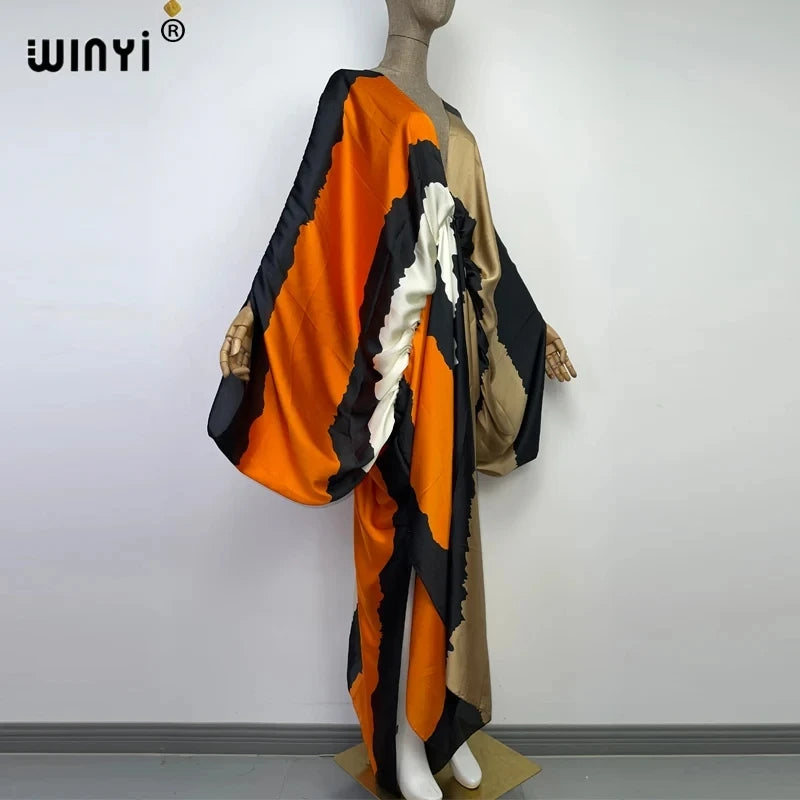 Europe Beach Over Size Summer Fashion Print 2022 WINYI Kaftan Robe Sexy Femme Maxi Women's Robes Long Beach V-Neck Bohemian Dres - Matrix Studios