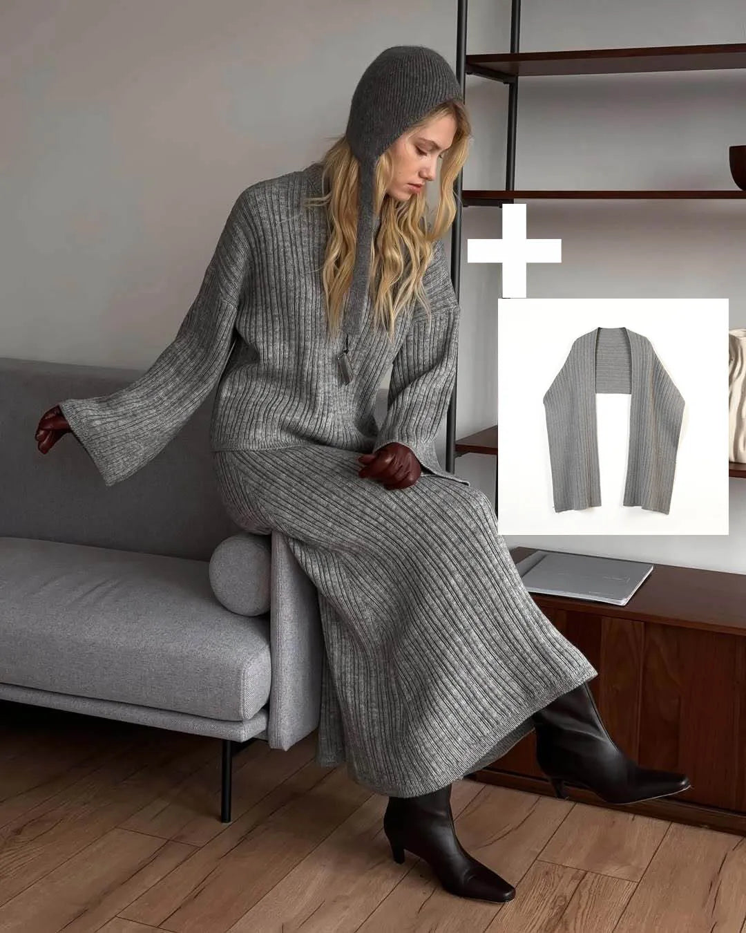 Hirsionsan Sexy Soft Elegant Vintage Women Suits 2 Pieces Female Sets Polo Neck Cardigan Sweater & Midi Dress Knitted TrackSuit - Matrix-studios.com