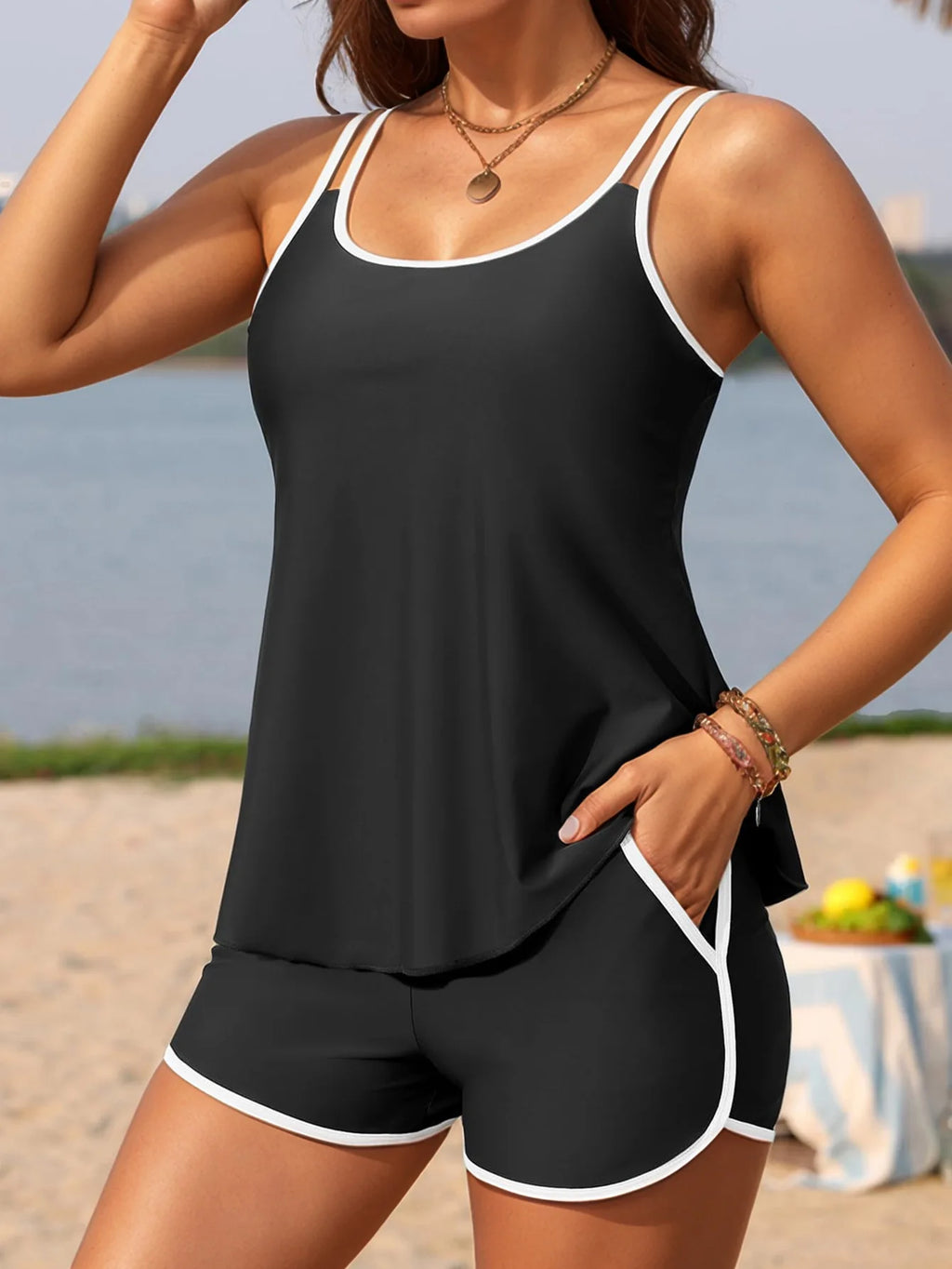 Black Dots Print Tankini Set 2026 New Two Pieces Swimsuits Plus Size Swimwear Women Bathing Suits Beachwear Bikini Swimdress - Matrix-studios.com