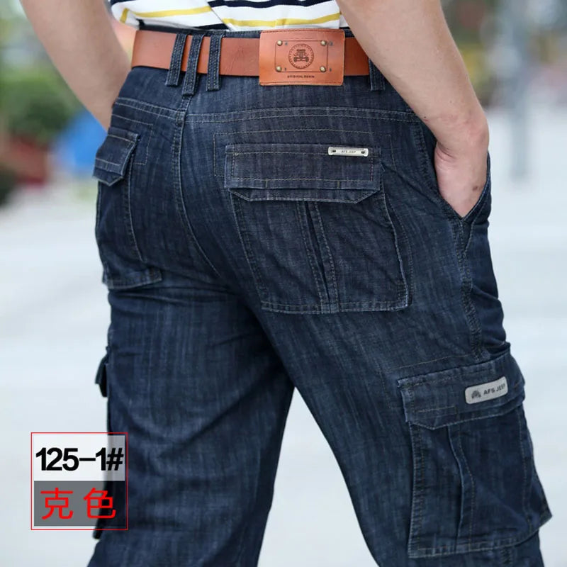High Quality Men's Jeans Multi Pocket Denim Cargo Pants Oversized Casual Pants Men Clothing Loose Trousers 29-44 - Matrix Studios