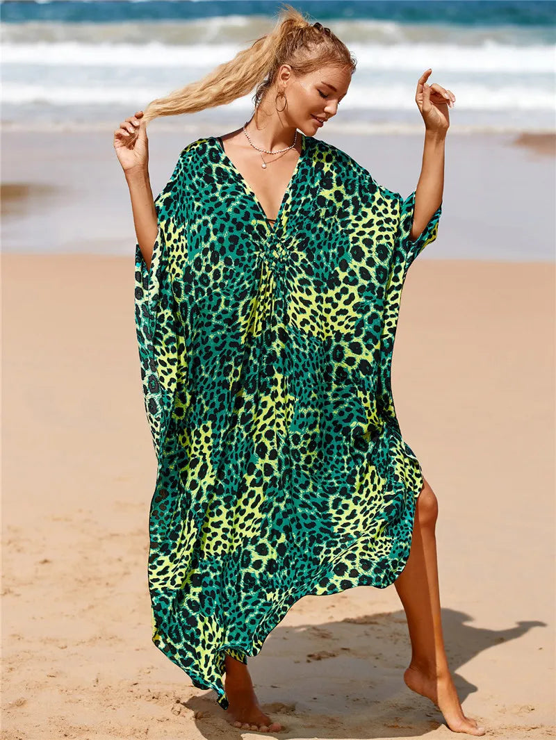 Plus Size Womens Animal Print Kaftan Dresses Caftans Swimwear Coverups Summer Bathing Suit Long Beach Dress - Matrix Studios