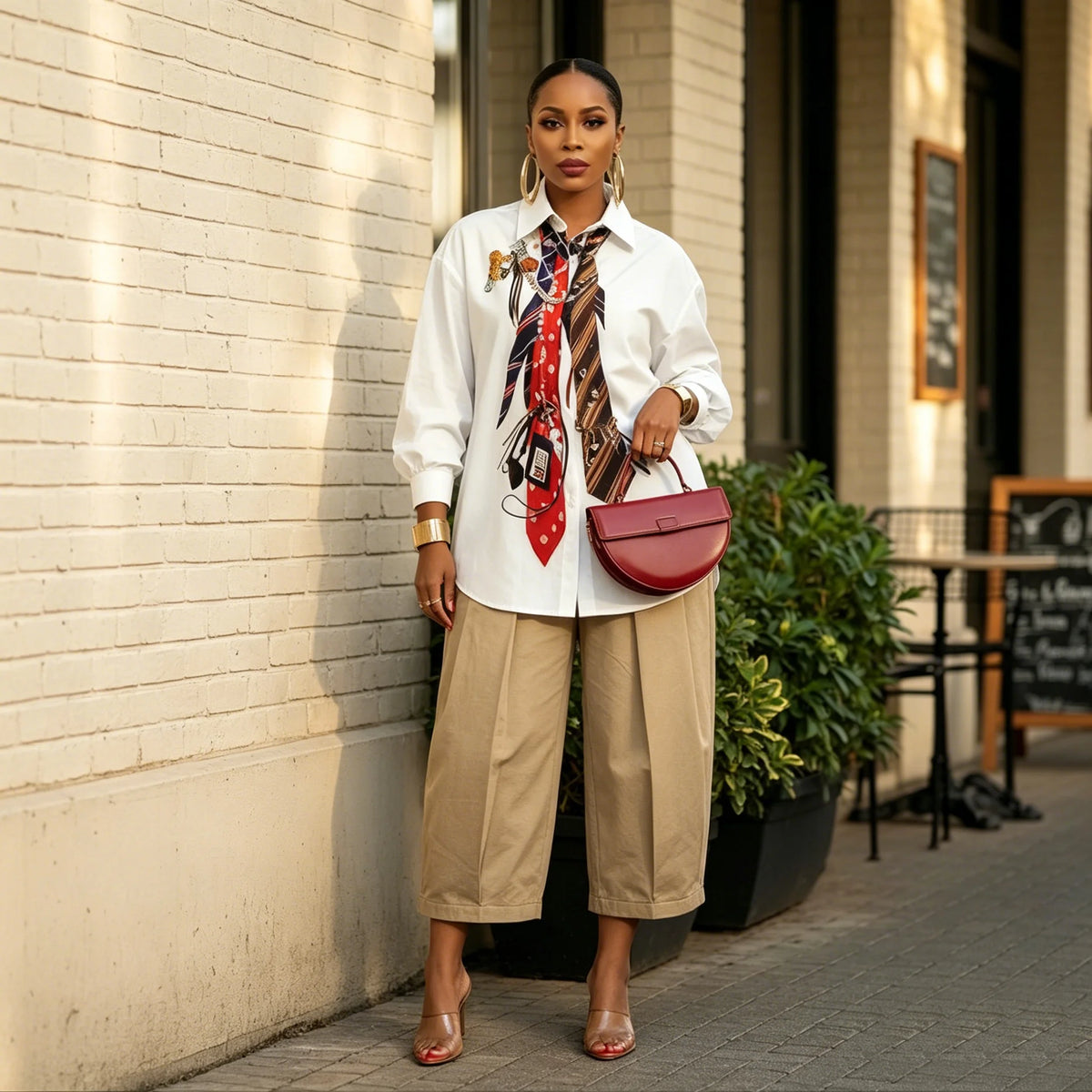 Yeezzi 2026 New Trendy Tie Printed White Shirts For Women Puff Sleeves Loose Buttoned Asymmetric Hem Streetwear Blouses - Matrix-studios.com