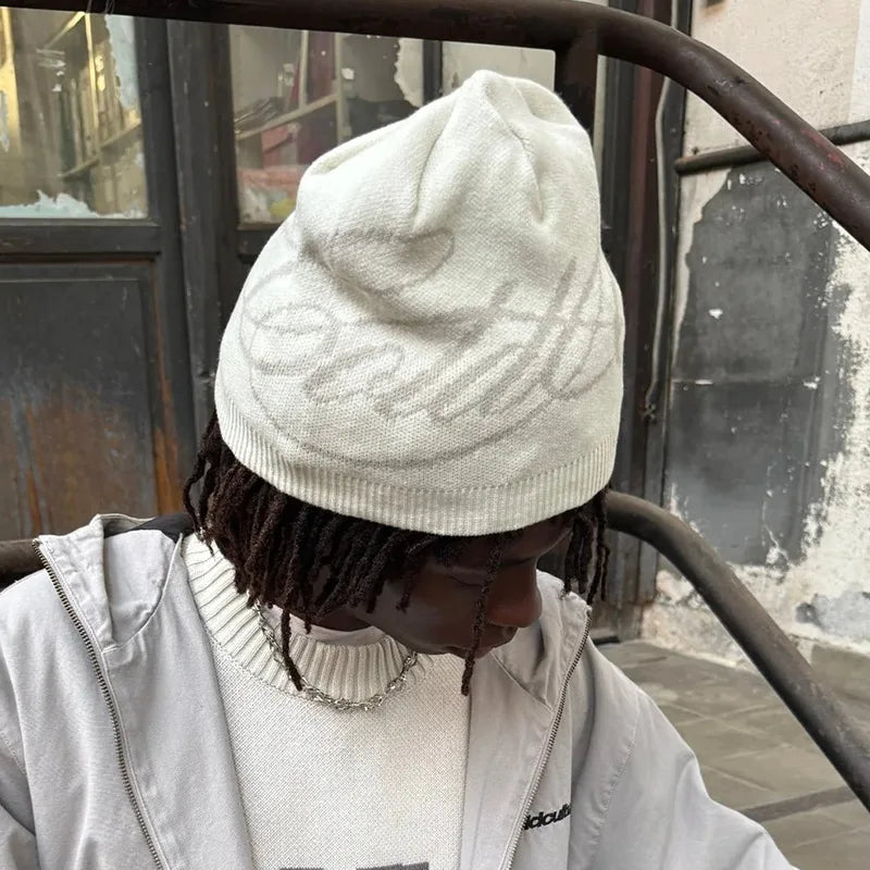 Warm Jacquard Letter Knitted Woolen Hat for Men And Women Autumn Winter Street Leisure Fashion Hat