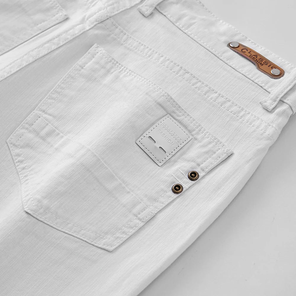 Men White Jeans Elasticity Straight Slim Fit Casual Soft Business Classic Brand Trousers Fashion Advanced Stretch Denim Pants - Matrix Studios