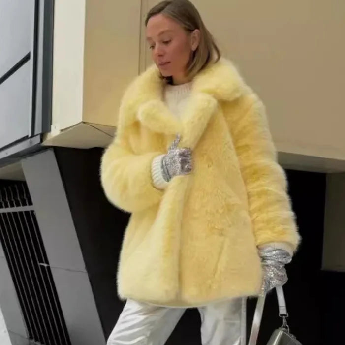 Autumn Winter Thick Warm Faux Fur Coat Medium Length Fox Fur Coat Casual High Quality Fluffy Jacket Abrigos De Peluche De Mujer - Matrix Studios