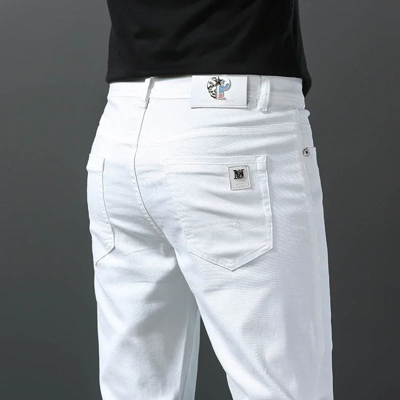 2026 Spring New Men Slim Jeans 98% Cotton White Stretch Straight Casual Fashion Pencil Pants High Quality Trousers Male Clothes - Matrix Studios