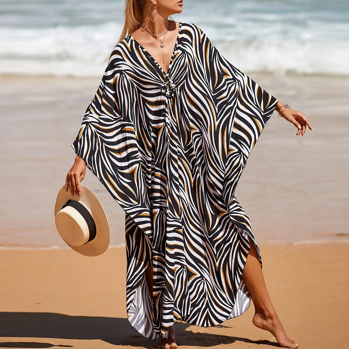 Plus Size Womens Animal Print Kaftan Dresses Caftans Swimwear Coverups Summer Bathing Suit Long Beach Dress - Matrix Studios