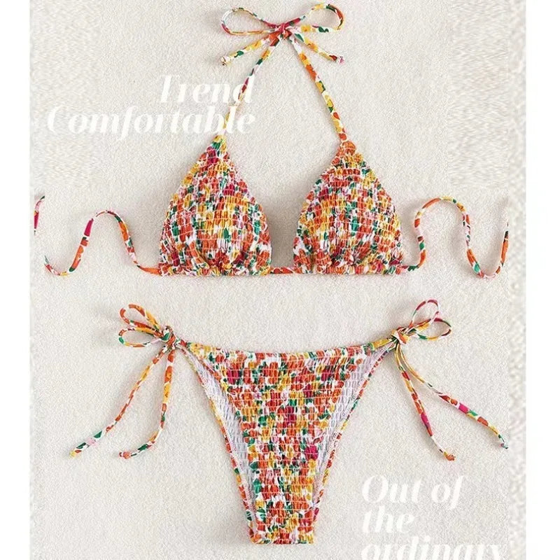 sexy floral print halter bikinis sets biquini high waist thong swimsuit Swimwear Biquini conjunto de bikini tankini beachwear - Matrix-studios.com