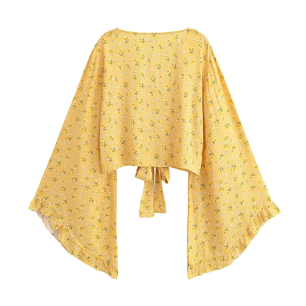 Boho Queens Fashion Women Floral 2025 Beach Summer Short Kimono Ruffles Flare Sleeves Vacation Bohemian Bikini Boho Cover-ups - Matrix Studios