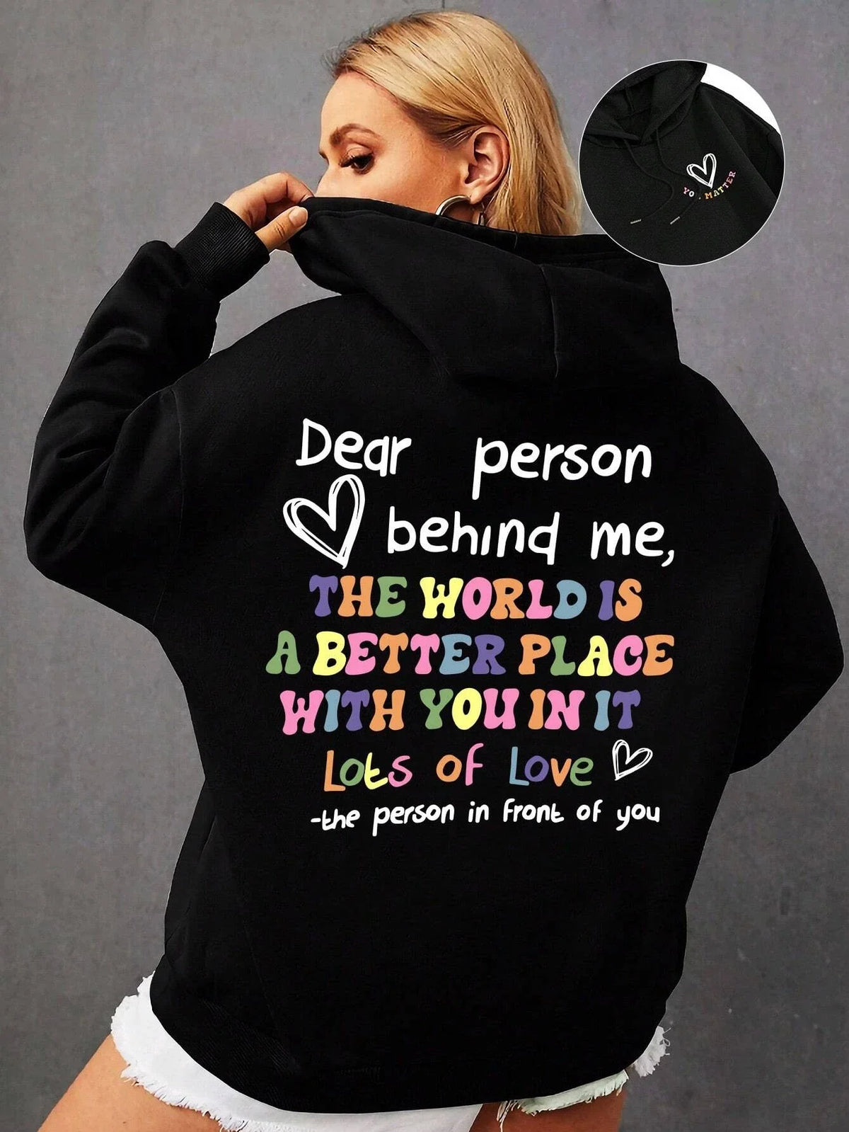 Dear Person Behind Me Hoodie Women Colored Letters Warm Fleece Woman Hoody Fur-liner Spring Autumn Hoodies Y2K Casual Tops - Matrix Studios