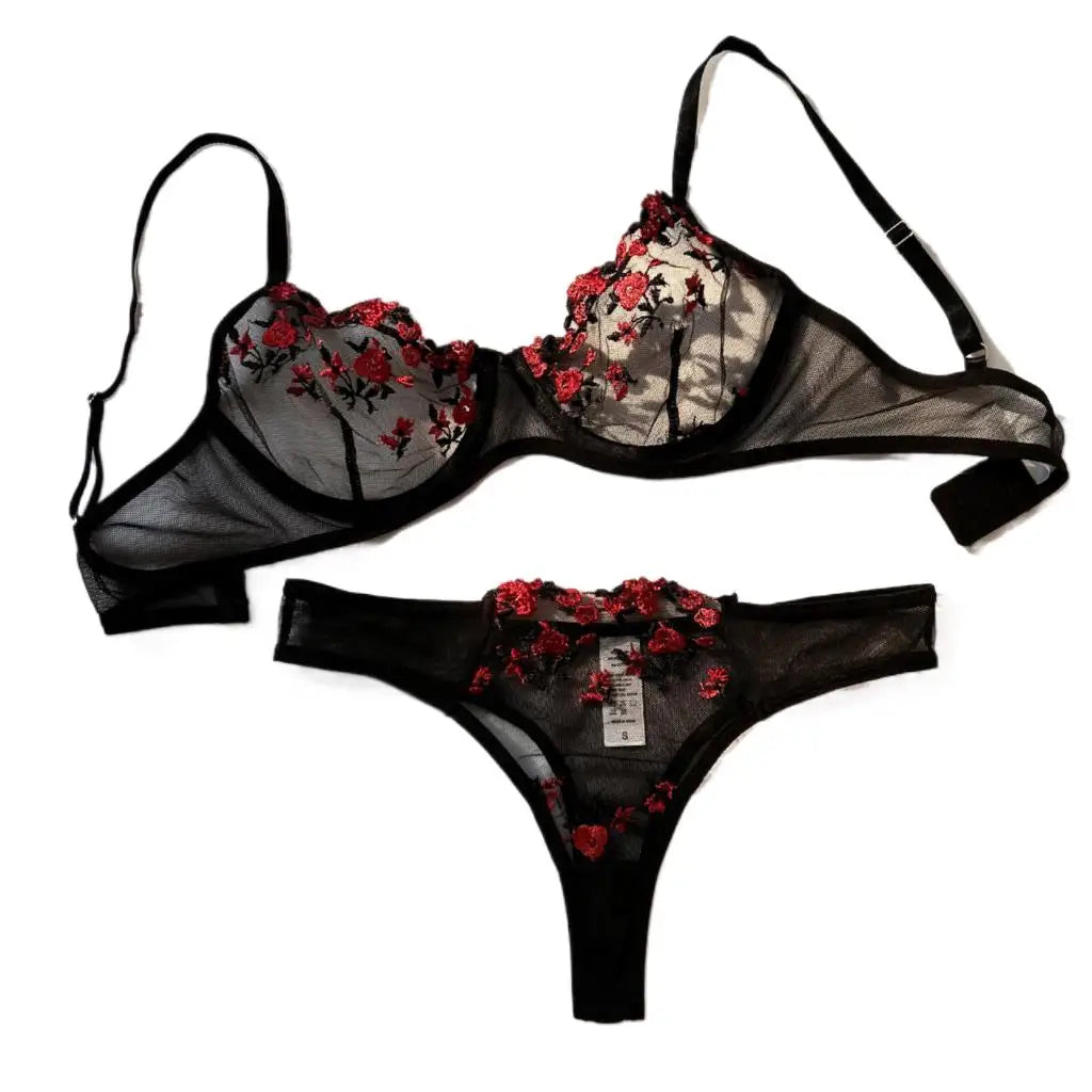 Sexy Set Womens Underwear Exotic Emotional Bra Set Embroidered Print Brassiere Lingerie Set Women's Set Push Up Thin Bralette - Matrix-studios.com