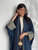 Muslim Women Abayas +Hajib 2pcs Islamic Kaftans Casual Maxi Dresses Arabian Jilbabs Middle Eastern Full Sleeve Open Front Abaya - Matrix-studios.com