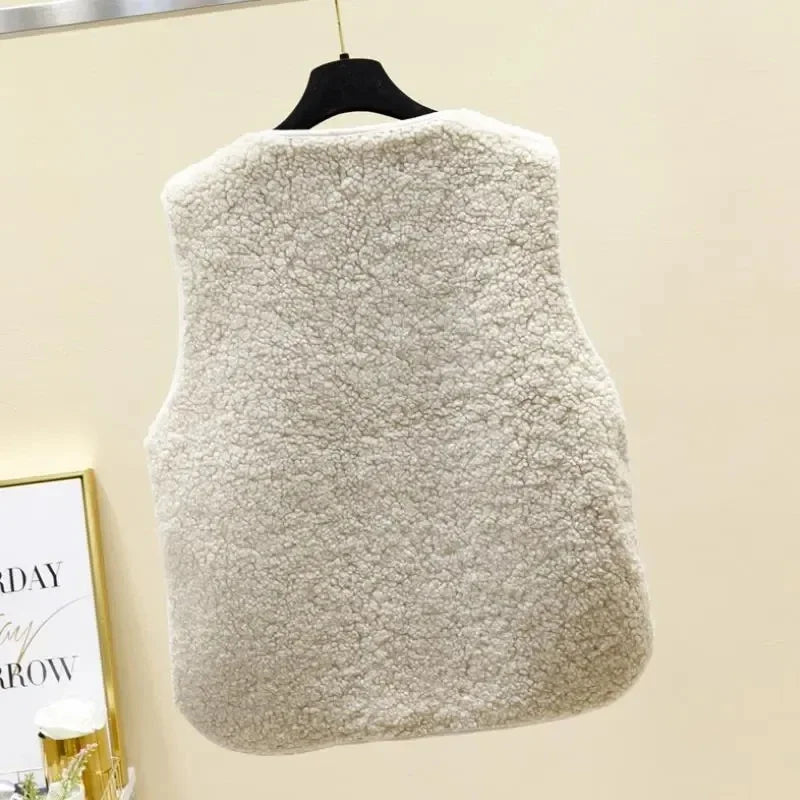 Lamb's Fleece Vests Jacket New Spring Autumn Women Button Waistcoat Winter Warm Fleece Sleeveless Outwear Female - Matrix Studios