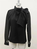 Women Spring Summer Style Chiffon Blouses Shirts Lady Casaul Long Sleeve White Black Bow Tie Collar Blusas Tops - Matrix-studios.com