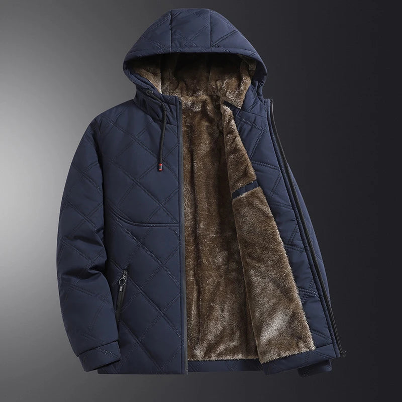 Winter Men's Fleece Warm Down Parkas Fashion Men Cotton Thick Padded Coats Men Thermal Windbreaker Hooded Overcoats Clothing - Matrix Studios