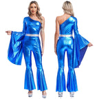 Womens 70S Disco Vintage Jumpsuit Metallic Shiny Flare Sleeve Bodysuit Hippie Bell Bottom Jazz Dance Carnival Rave Party Costume - Matrix Studios